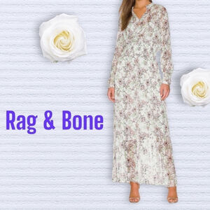 RAG & Bone Calista Long Sleeve Chiffon Maxi Boho Dress White Florals Fairy M